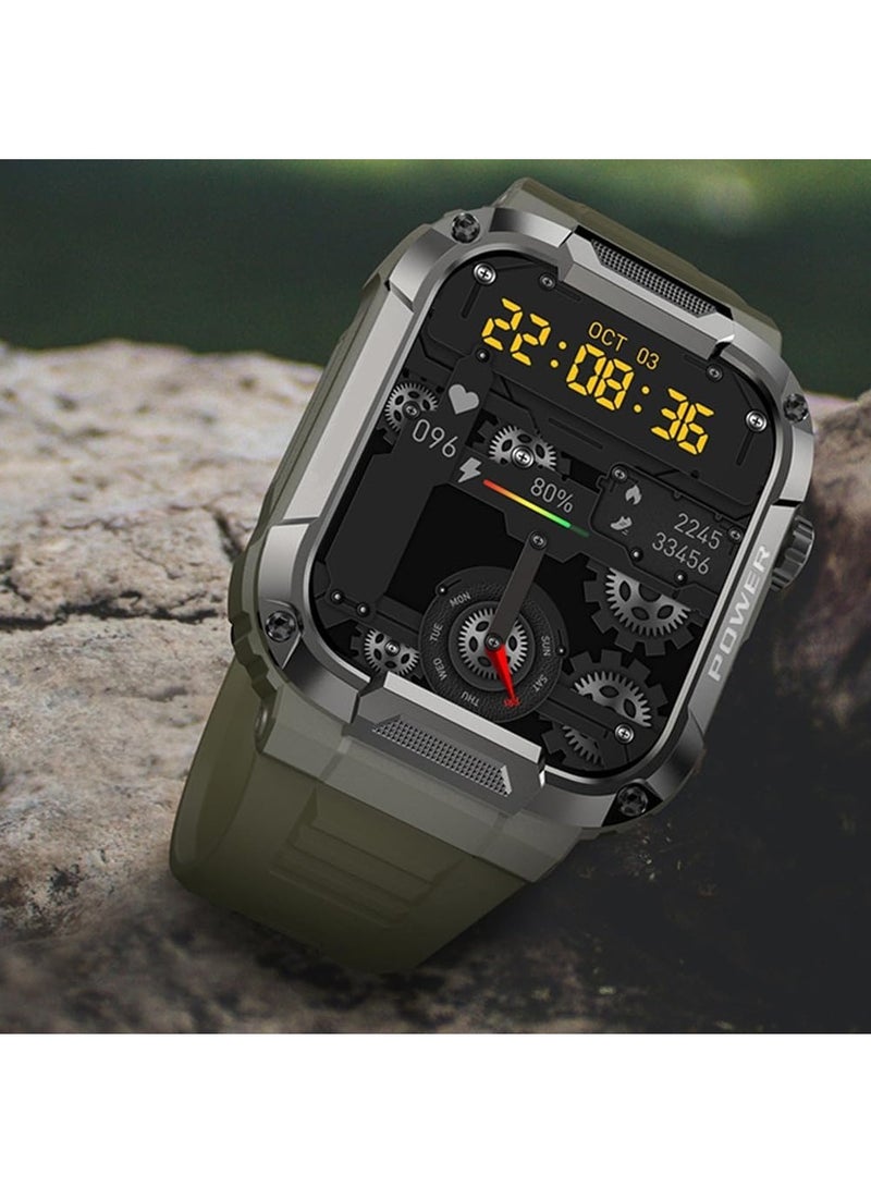 MK66 Military Smartwatch with Bluetooth Call, Waterproof Smart Sport Watches Rugged Outdoor Men's Watch for iPhone Android Smartwatch with Heart Rate Monitor (Green) - Image 2