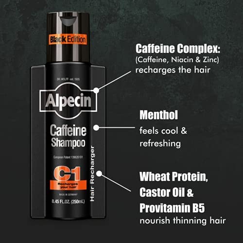 Alpecin Caffeine Shampoo C1 Black Edition with Bold Fragrance 8.45 oz (Pack of 3) I Hair Performance Enhancer Promotes Natural Hair Growth and Thickness I Energizes Scalp - Image 3