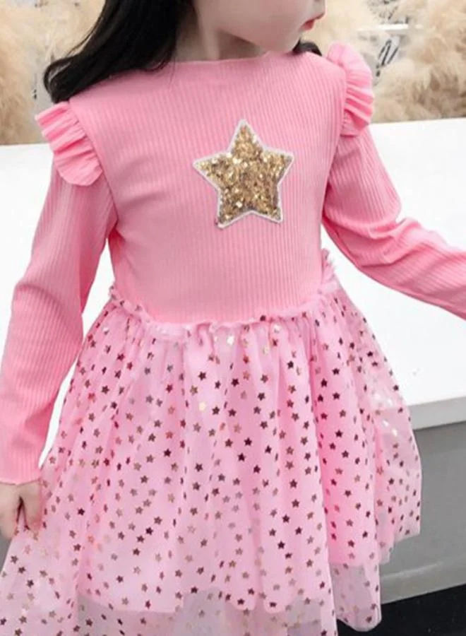 يونيكي Pink Fit & Flare Crew Neck Embellished Dress