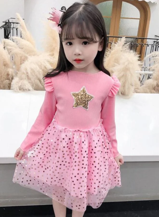 يونيكي Pink Fit & Flare Crew Neck Embellished Dress