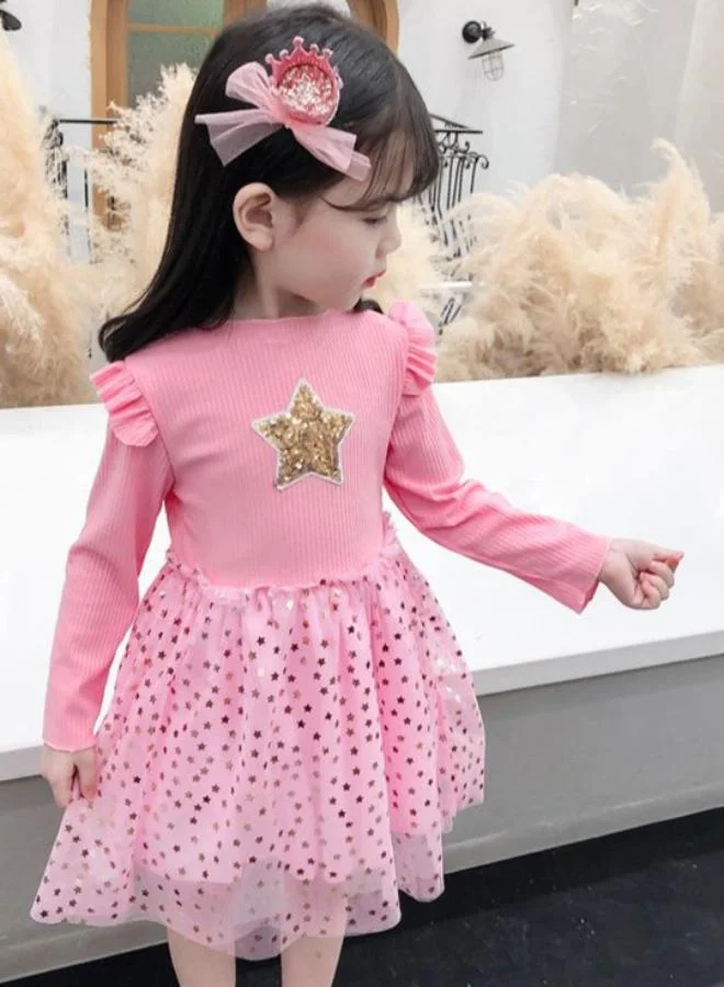يونيكي Pink Fit & Flare Crew Neck Embellished Dress