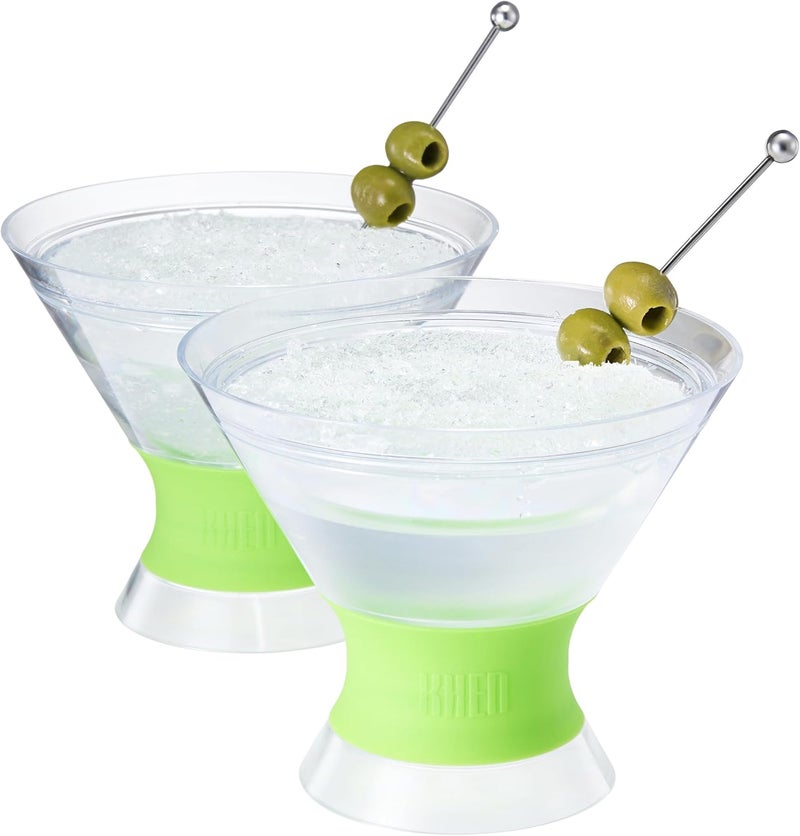 Khen Cooling Martini Glasses Set of 2 – 10oz Freezer Gel Cocktail Cups – Double Wall Insulated Shatterproof Plastic – Active Cooling Drinkware for Margaritas, Cosmopolitans, Pool Parties, Home Bar & Gift - Image 1