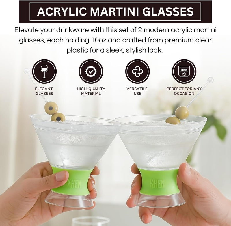 Khen Cooling Martini Glasses Set of 2 – 10oz Freezer Gel Cocktail Cups – Double Wall Insulated Shatterproof Plastic – Active Cooling Drinkware for Margaritas, Cosmopolitans, Pool Parties, Home Bar & Gift - Image 4