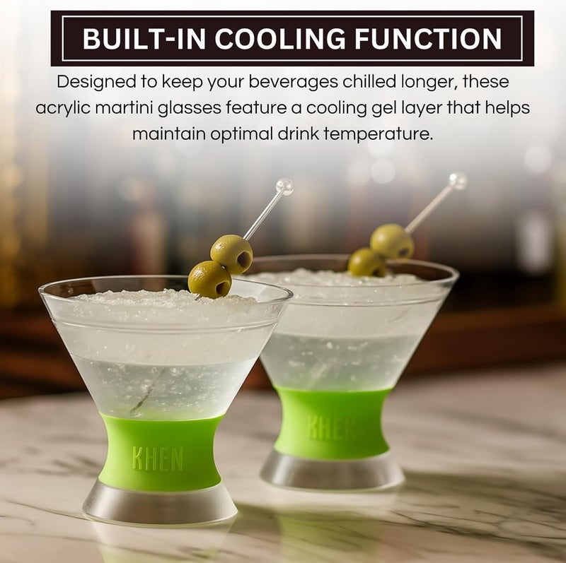 Khen Cooling Martini Glasses Set of 2 – 10oz Freezer Gel Cocktail Cups – Double Wall Insulated Shatterproof Plastic – Active Cooling Drinkware for Margaritas, Cosmopolitans, Pool Parties, Home Bar & Gift - Image 3