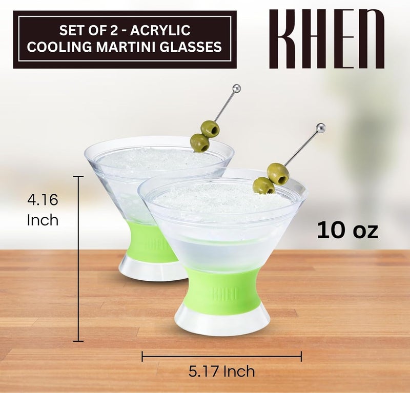 Khen Cooling Martini Glasses Set of 2 – 10oz Freezer Gel Cocktail Cups – Double Wall Insulated Shatterproof Plastic – Active Cooling Drinkware for Margaritas, Cosmopolitans, Pool Parties, Home Bar & Gift - Image 2