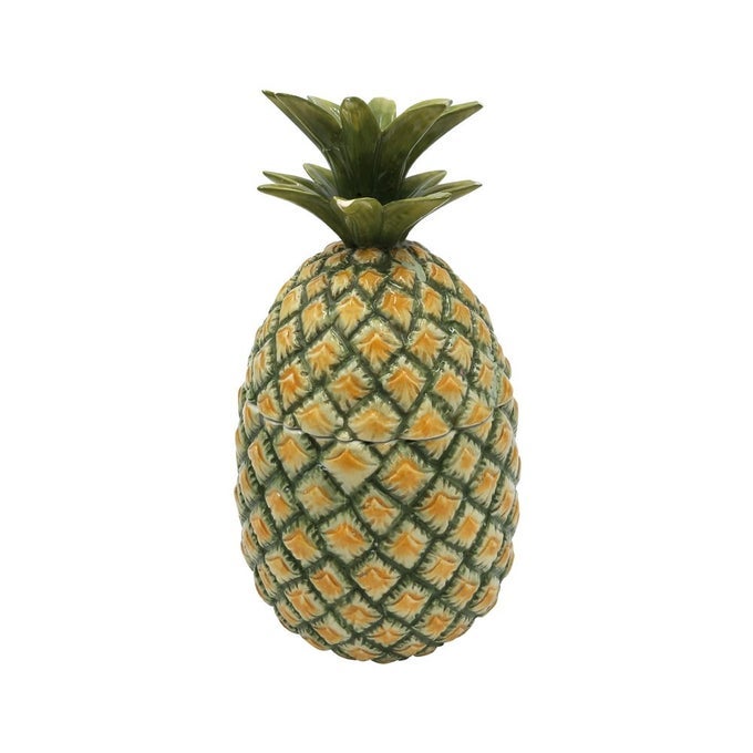 FARMHOUSE COLLECTION 9 PINEAPPLE CANDY COOKIE STORAGE JAR WITH LID GREEN AND YELLOW DOLOMITE