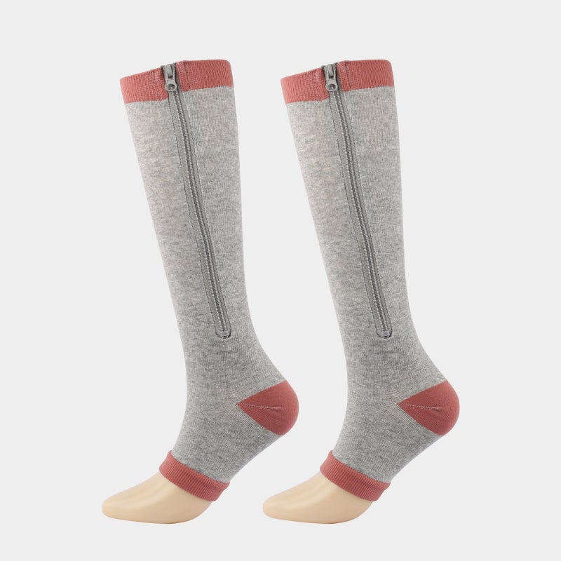 Compression Socks XXL Grey Open-Toed: 15-20 mmHg Venous Support - Zipper Easy Wear, Breathable Moisture-Wicking Fabric for Office Workers, Standing Professionals - Image 1