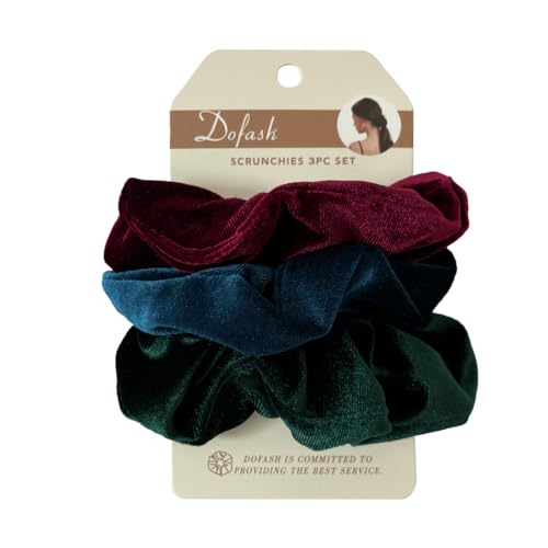 Dofash Premium Velvet Scrunchies for Women - No Damage Hair Ties, Soft & Comfortable for All Hair Types, Perfect for Day and Night - 3 Pcs (Blue, Red, Dark Green) - Image 1