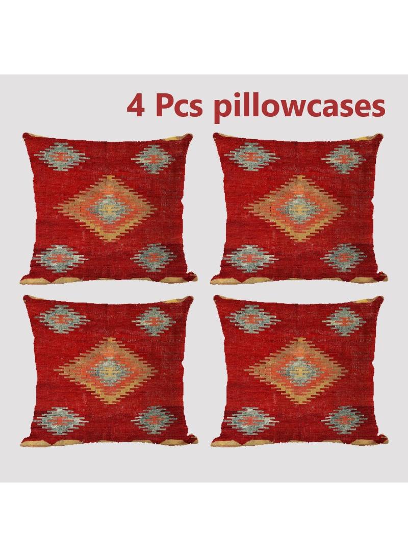 4 قطعة البوهيمي وسادة القضية الوطنية الكتان القضية متعددة الألوان 45x45cm بدون وسادة - Image 1