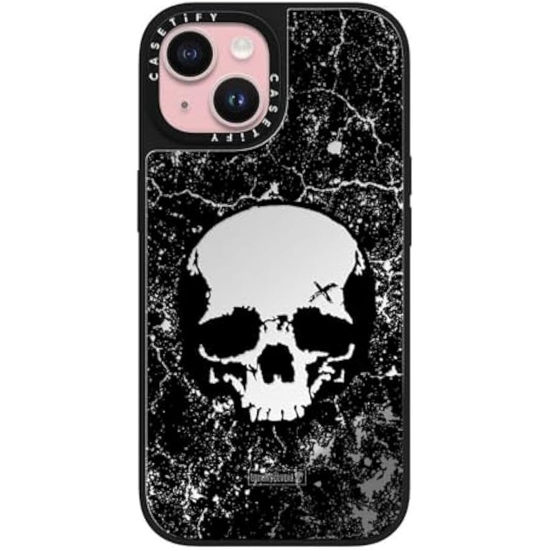 Casetify Mirror iPhone 15 Case 【Reflective / 4.9ft Drop Protection/Compatible with Magsafe】 - Definitely Distressed - Silver on Black - Image 1
