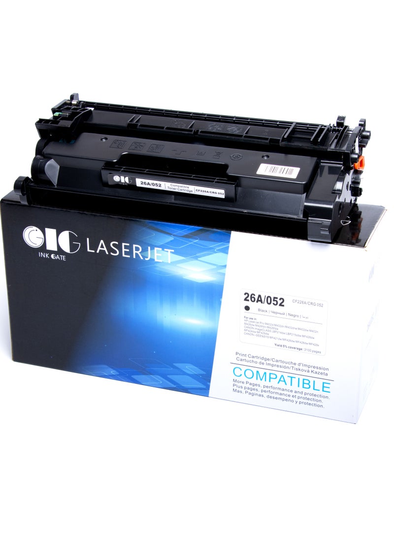 IG Compatible Toner Cartridge – Black – Replaces HP 26A (CF226A) / Canon CRG-052 – For HP M402, M426 & Canon LBP214, MF426, MF429 – Up to 3100 Pages - Image 1