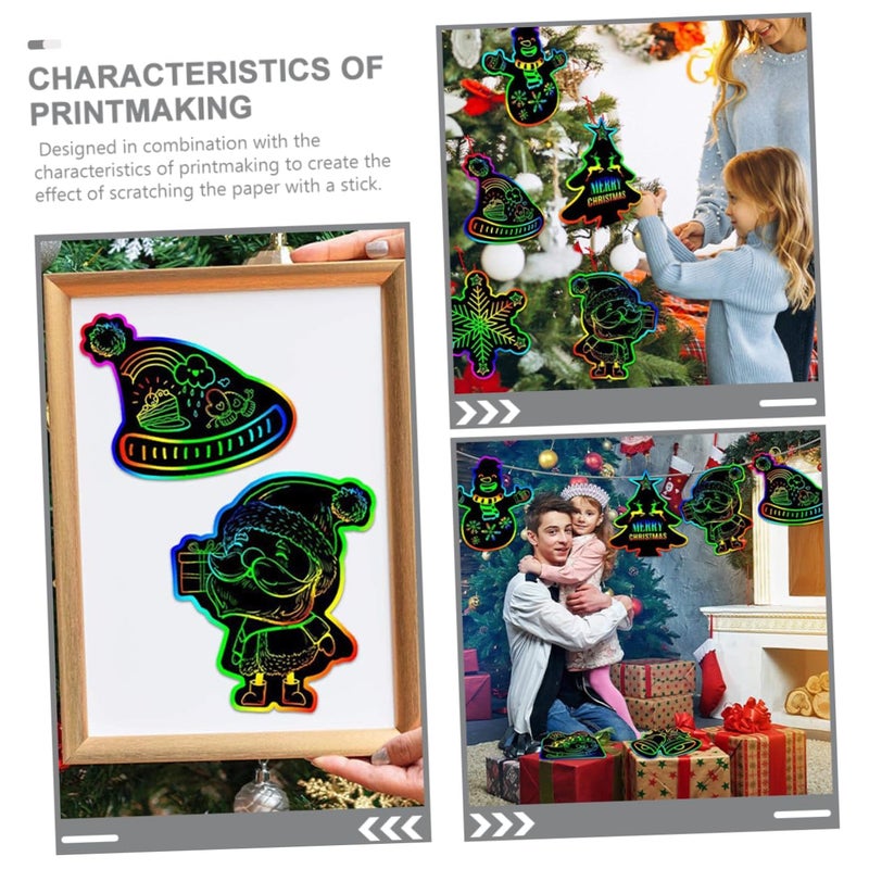 Christmas Scratch Paper Cards Set Creative Craft Ornaments Holiday Party Favors for Kids - Image 3