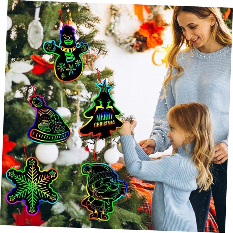 Christmas Scratch Paper Cards Set Creative Craft Ornaments Holiday Party Favors for Kids - Image 4