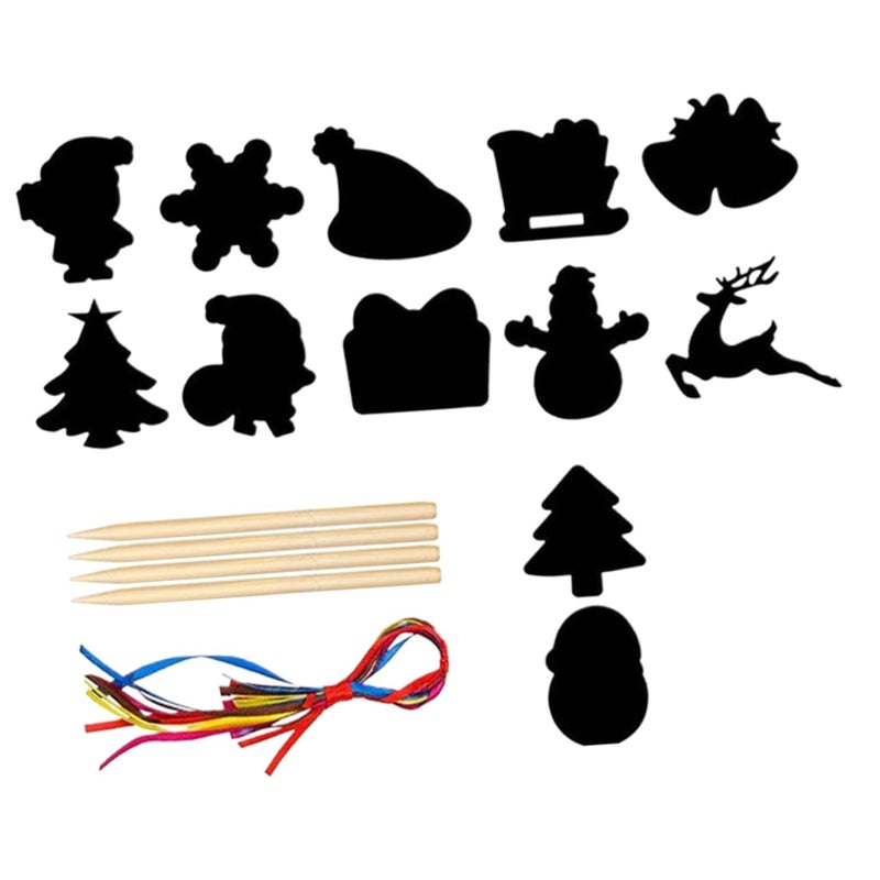 Christmas Scratch Paper Cards Set Creative Craft Ornaments Holiday Party Favors for Kids - Image 2