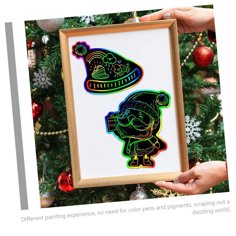 Christmas Scratch Paper Cards Set Creative Craft Ornaments Holiday Party Favors for Kids - Image 5