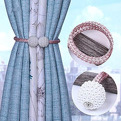 Home-Cloud HomeCloud Magnetic Curtain Tiebacks Convenient Drape Tie Backs - Pearl Decorative Rope Holdback Holder for Window Drapries Color L.Pink (1pair 2 pcs) - Image 3