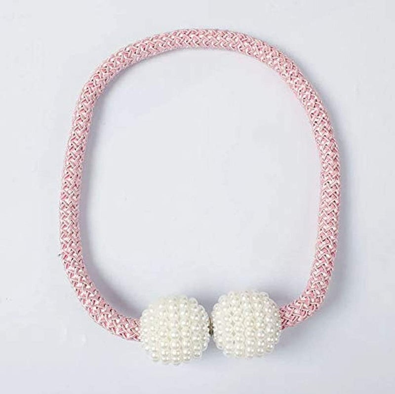 Home-Cloud HomeCloud Magnetic Curtain Tiebacks Convenient Drape Tie Backs - Pearl Decorative Rope Holdback Holder for Window Drapries Color L.Pink (1pair 2 pcs) - Image 2