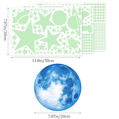 Sinekong 1017Pcs Glow in The Dark Stars for Ceiling Glow in The Dark Moon and Planet Wall Decal Luminous Astronaut Universe Galaxy Space Wall Stickers for Kids Boys Bedroom Blue - Image 4