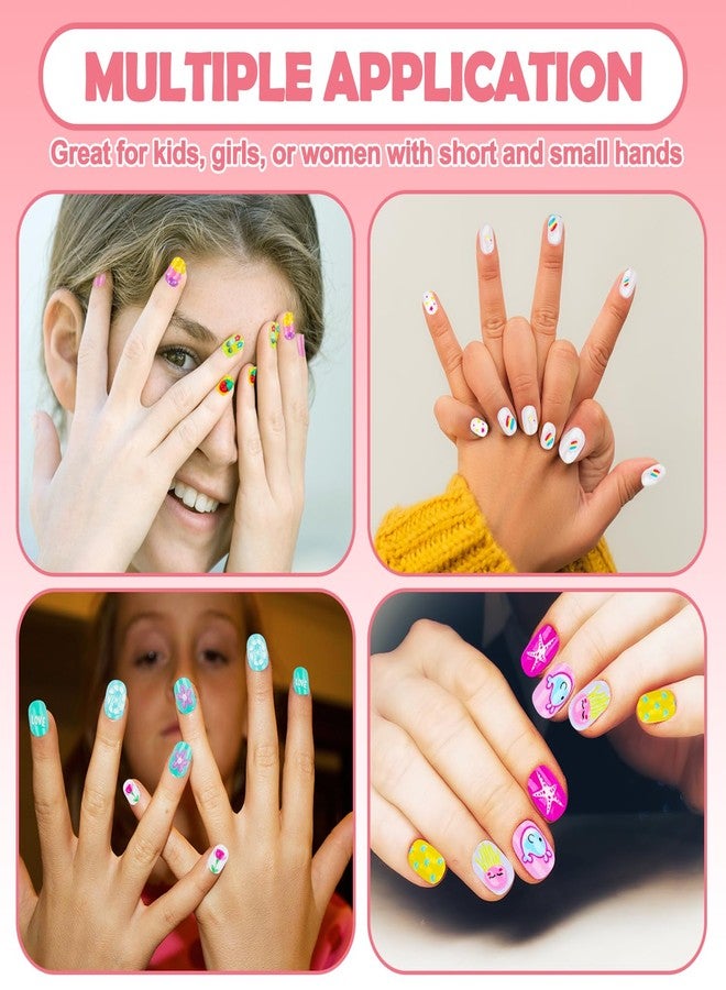 JOAOYO 240 Pieces Fake Nails for Kids Girls Artificial Kids Press on Nails Full Cover Short Acrylic Stick On Nails False Nail Tips Kit for Children Little Girls Nail Art Decoration (Rainbow) - Image 5