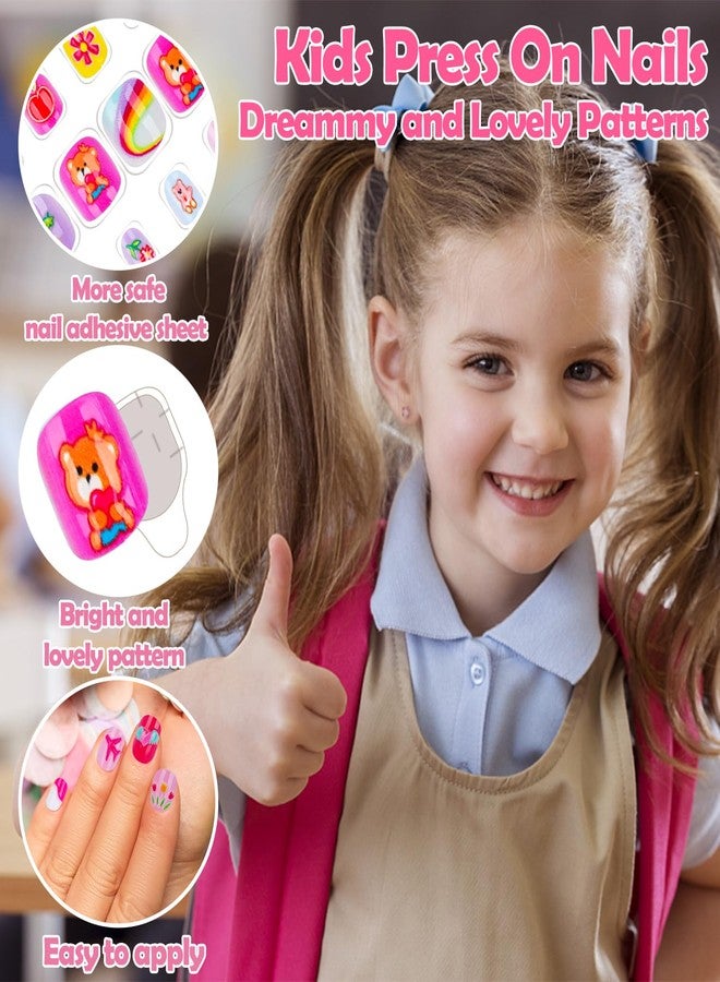 JOAOYO 240 Pieces Fake Nails for Kids Girls Artificial Kids Press on Nails Full Cover Short Acrylic Stick On Nails False Nail Tips Kit for Children Little Girls Nail Art Decoration (Rainbow) - Image 3