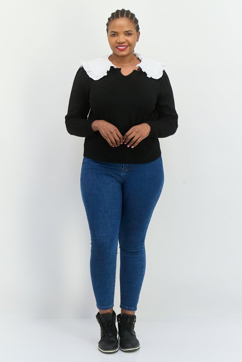 MANGO Women Peter Pan Collar Long Sleeves Knitted Sweater, Black - Image 2