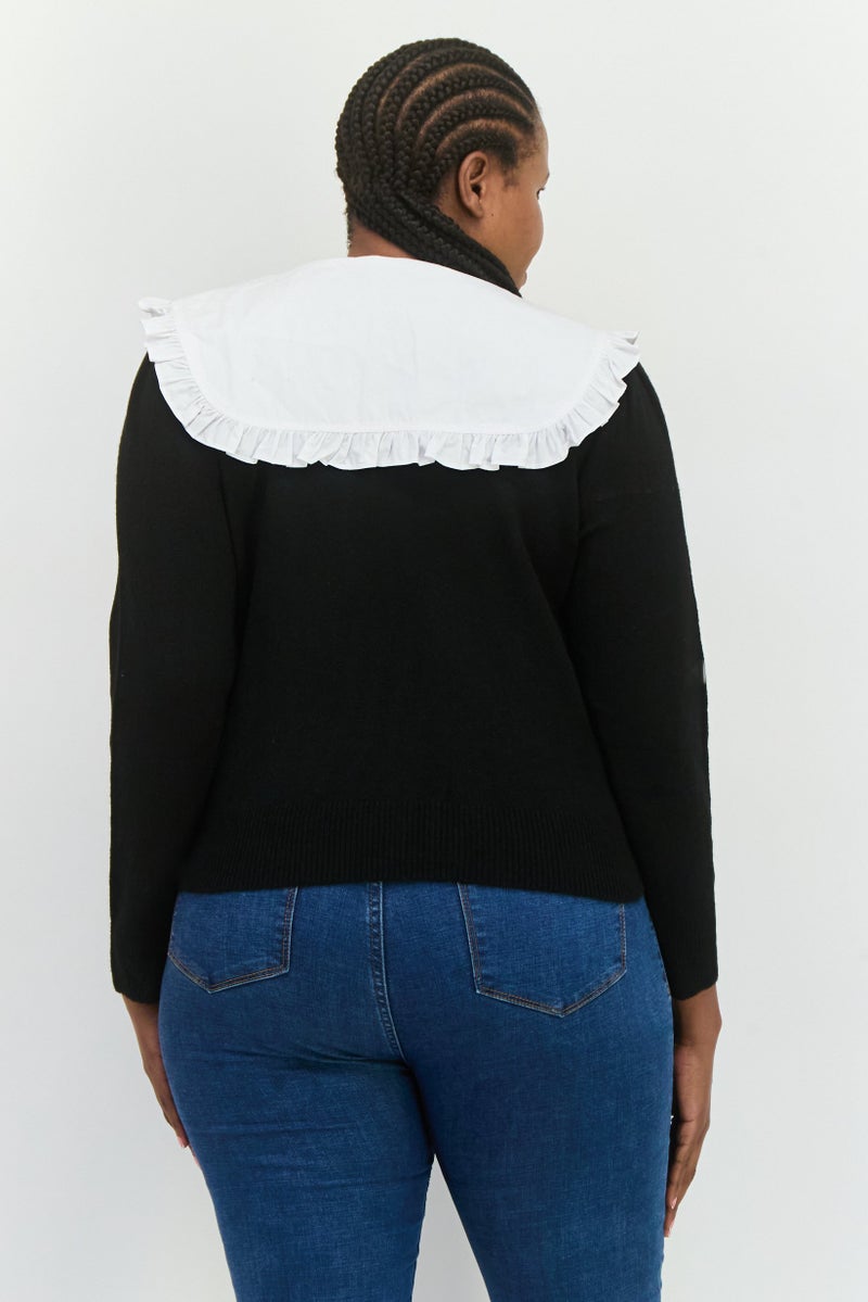 MANGO Women Peter Pan Collar Long Sleeves Knitted Sweater, Black - Image 4