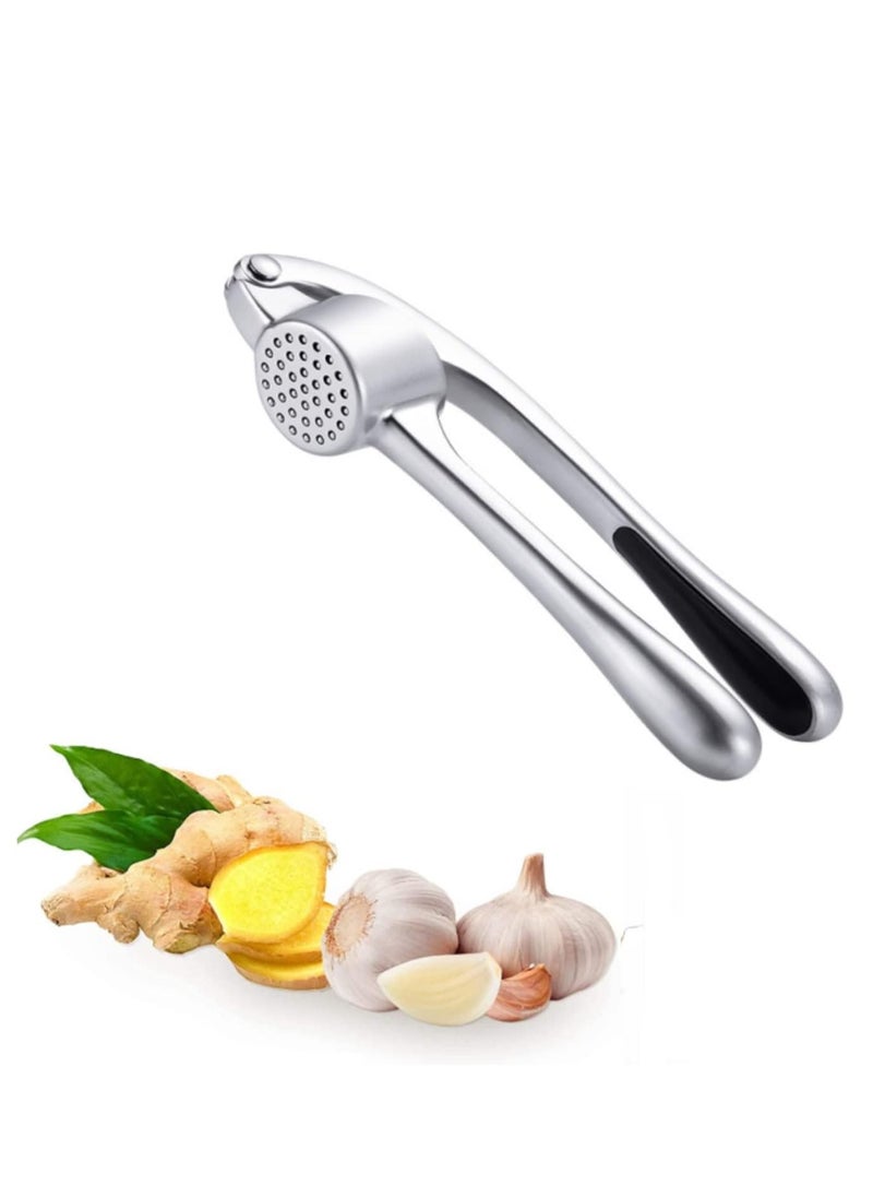 Zinc Alloy Garlic Press with Rod, Safe to Use, Small, Rust Resistant, Professional Design, Silver