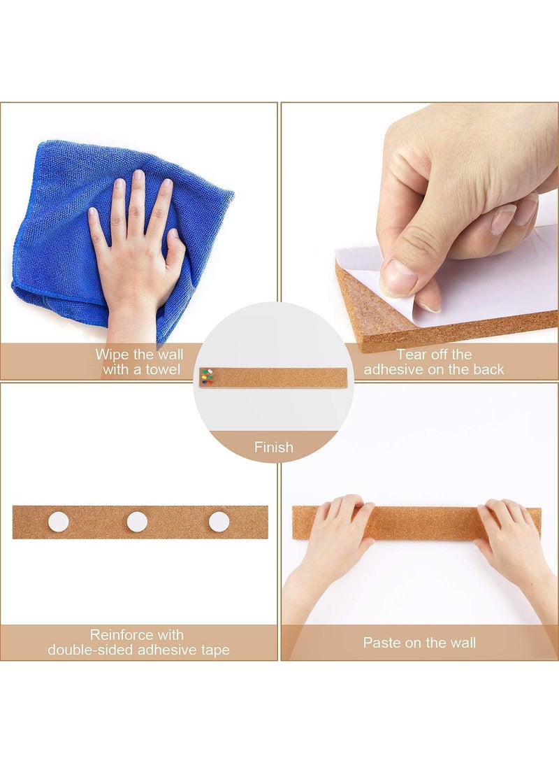 Sweet seven Cork Board Bulletin Bar Strip 15x2 Inch - 1/2 Inch Thick, Pack of 6 - Frameless Natural Cork Board with 50 Multi-Color Push Pins and Strong Self-Adhesive Backing - Image 4