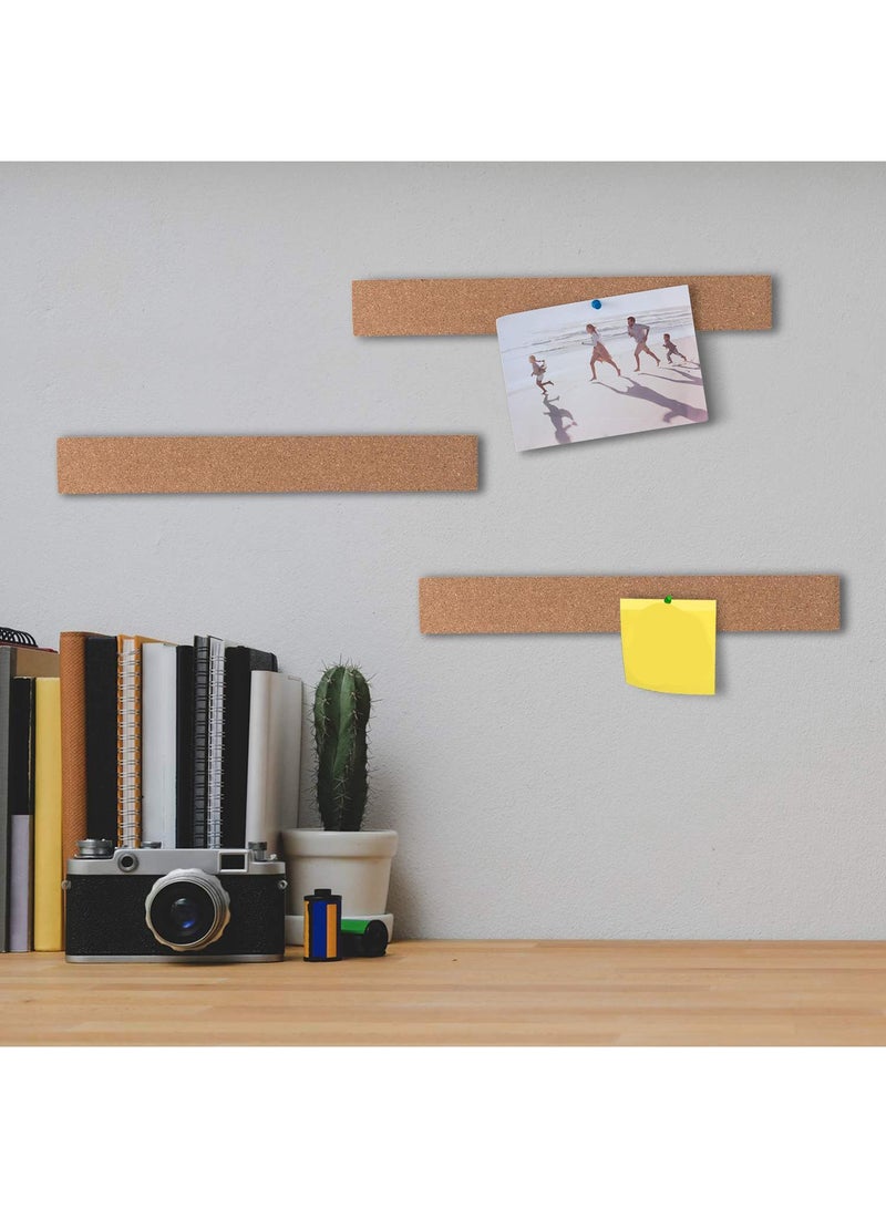 Sweet seven Cork Board Bulletin Bar Strip 15x2 Inch - 1/2 Inch Thick, Pack of 6 - Frameless Natural Cork Board with 50 Multi-Color Push Pins and Strong Self-Adhesive Backing - Image 2