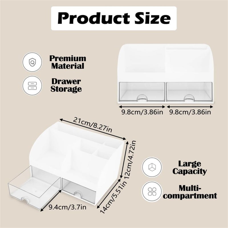 إكسفور منظم مكتب متعدد الوظائف مع درجين و8 شبكات - منظم أدوات مكتبية بلاستيكي كبير السعة، صندوق تخزين مكتبي أبيض أنيق - ملحقات مكتب مثالية للمنزل والمكتب وديكور طاولة المدرسة - Image 3