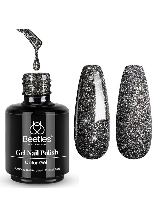 beetles Gel Polish - Beetles Black Glitter Gel Nail Polish, 1Pcs 15ML Glitter Gel Nail Polish Black Sparkle Reflective Shimmer Color Soak Off UV Lamp Disco Gel Polish Nail Art Manicure Salon DIY at Home Gifts for Her - Image 1
