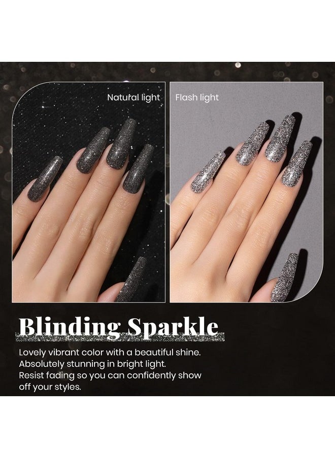 beetles Gel Polish - Beetles Black Glitter Gel Nail Polish, 1Pcs 15ML Glitter Gel Nail Polish Black Sparkle Reflective Shimmer Color Soak Off UV Lamp Disco Gel Polish Nail Art Manicure Salon DIY at Home Gifts for Her - Image 1
