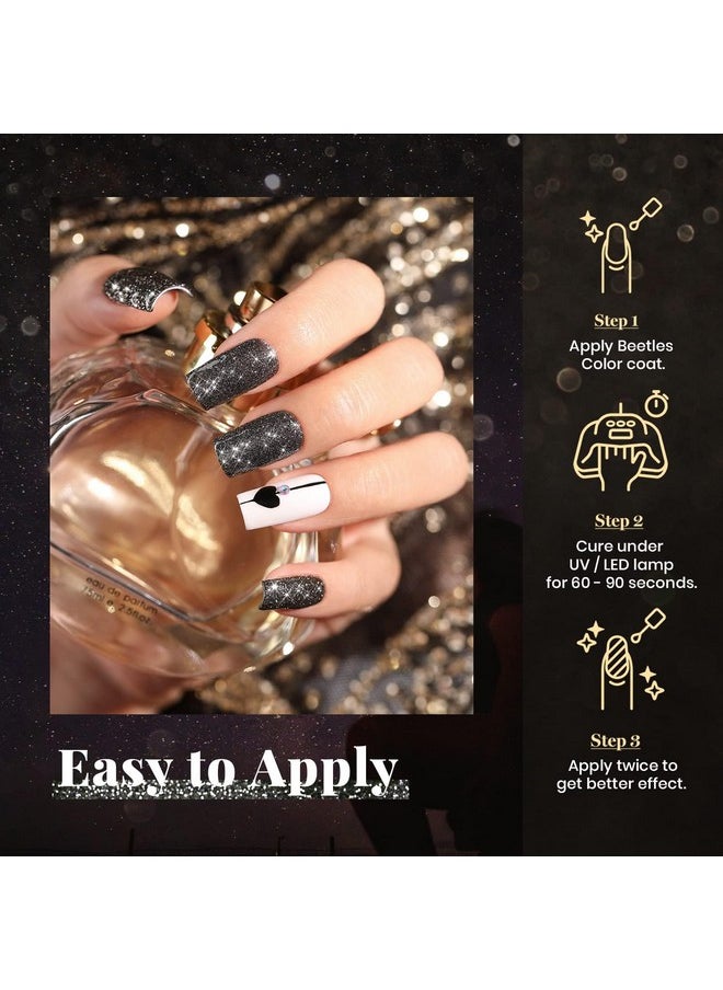 beetles Gel Polish - Beetles Black Glitter Gel Nail Polish, 1Pcs 15ML Glitter Gel Nail Polish Black Sparkle Reflective Shimmer Color Soak Off UV Lamp Disco Gel Polish Nail Art Manicure Salon DIY at Home Gifts for Her - Image 1