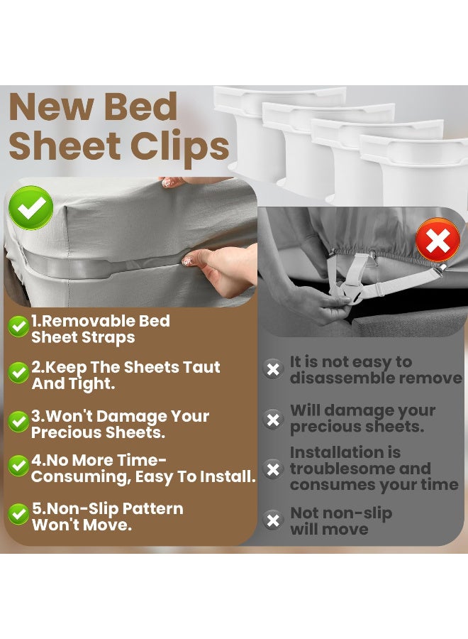 رات سو حامل ملايات السرير، 4 قطع مشابك ملايات مع أشرطة قفل، مشابك تثبيت قوية للملايات، مشابك زاوية قابلة للإزالة للملايات المشدودة، مناسبة لجميع الملايات والمراتب - Image 4