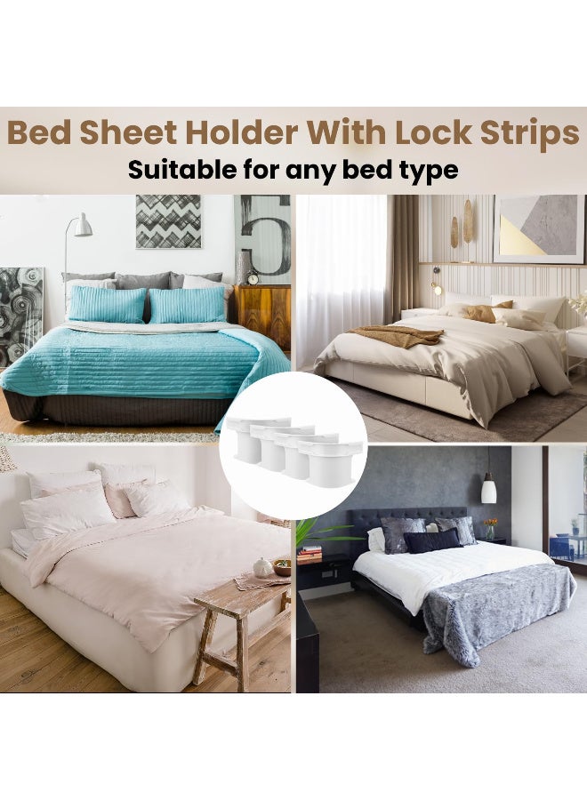 رات سو حامل ملايات السرير، 4 قطع مشابك ملايات مع أشرطة قفل، مشابك تثبيت قوية للملايات، مشابك زاوية قابلة للإزالة للملايات المشدودة، مناسبة لجميع الملايات والمراتب - Image 5