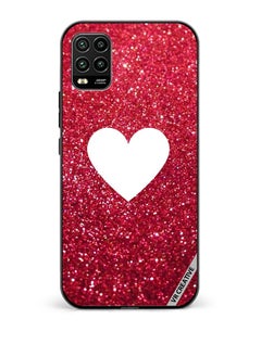VR CREATIVE Protective Case Cover For Xiaomi Mi 10 Lite 5G White Heart on Red Glitter Design Multicolour  - Image 1