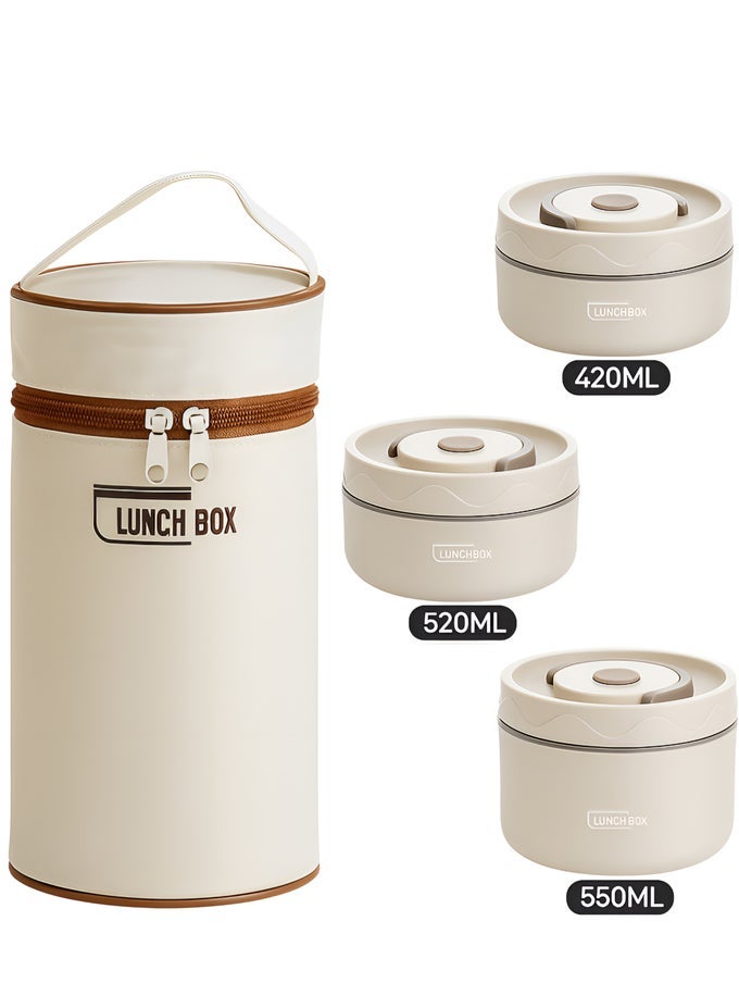MICROWAVEABLE THERMAL LUNCH BOX, PORTABLE INSULATED LUNCH CONTAINERS WITH BAG, LEAKPROOF STACKABLE STAINLESS STEEL FOOD CONTAINER FOR ADULTS, KIDS, SET OF 3 TIER INSULATED BENTO BOXES