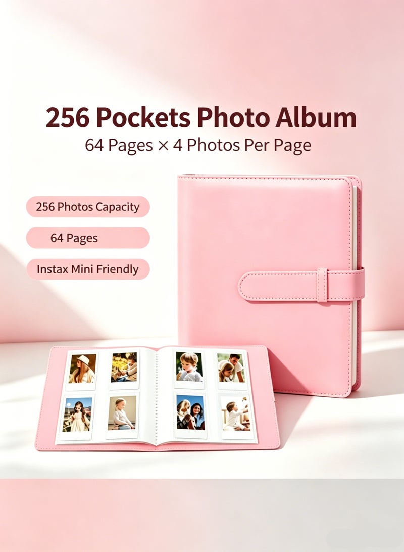 ألبومات الصور الجلد عالية الجودة للكاميرا الصغيرة Fujifilm Instax ، Polaroid 2x3 "صور الزنك ، ألبوم الصور الجلدية ذات القدرة الكبيرة مع 256 جيب ، مقاوم للماء DIY Photocard Holder Book لصور العائلة ، تخزين صور الزفاف والحفاظ على الذاكرة (الوردي) - Image 1