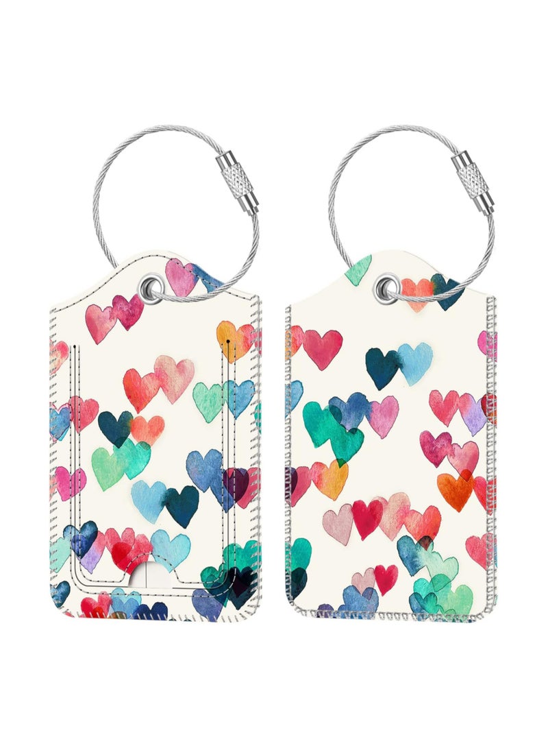 2 Pcs Luggage Tags Privacy Cover ID Label with Stainless Steel Loop and Address Card for Travel Bag Suitcase(Raining Hearts) - Image 1