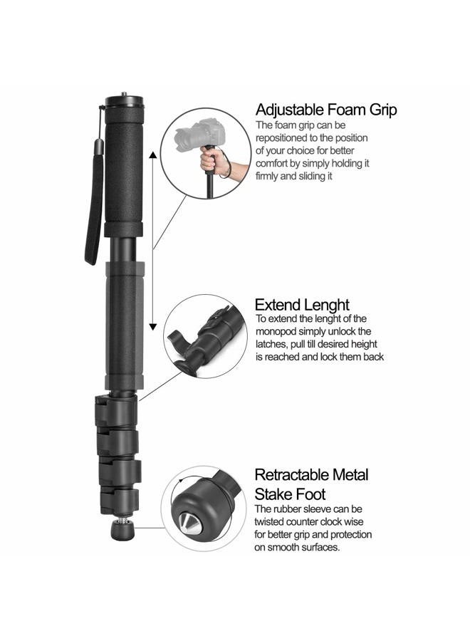Acuvar 62" Inch Monopod with Integrated Safety Strap and 4 Section Extending Pole for All Digital Cameras, DSLR, Mirrorless, Compact Cameras - Image 3