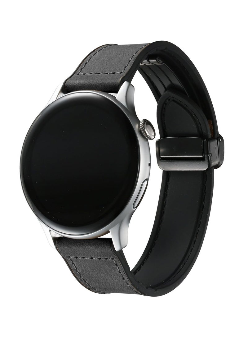 Beauenty 20mm Leather Strap Compatible with Galaxy Watch 7/6/6 Classic/5/5 Pro/4/4 Classic/3/Gear S2, Replacement Strap for HUAWEI Watch 2/ GT2 42mm/GT3 42mm,Black - Image 2