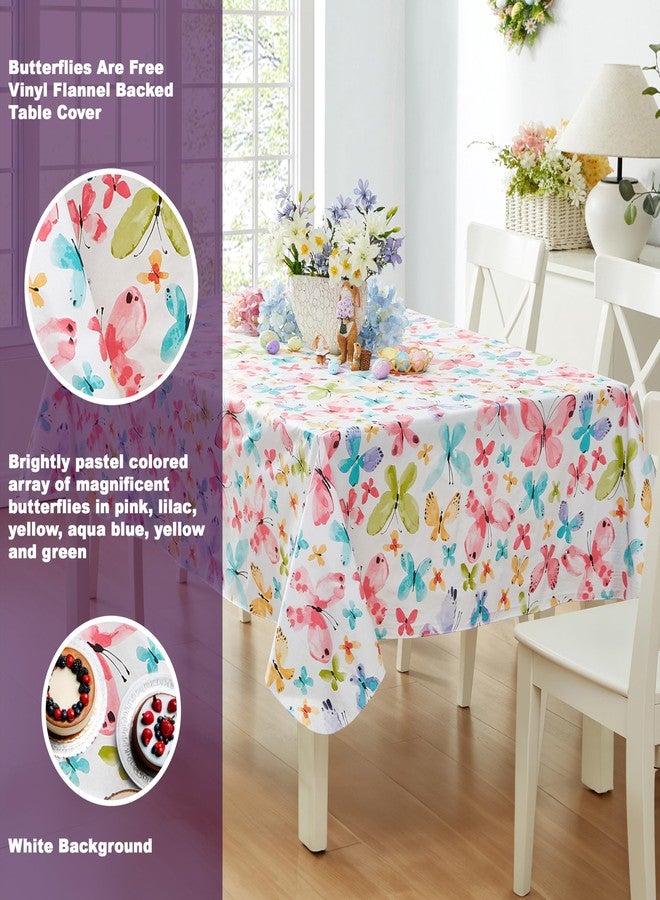Newbridge Butterflies are Free Vinyl Flannel Backed Tablecloth, 60 x 84 Inch Rectangle, Pastel Butterfly Vinyl Tablecloth with Flannel Backing for Holiday Party and Dining - Image 2