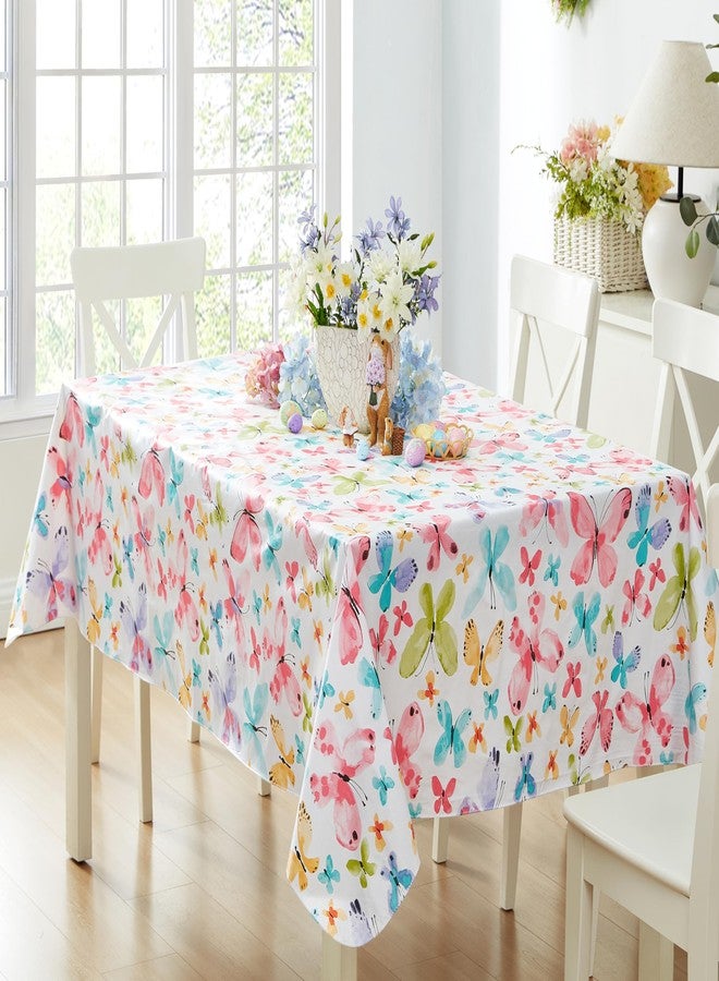Newbridge Butterflies are Free Vinyl Flannel Backed Tablecloth, 60 x 84 Inch Rectangle, Pastel Butterfly Vinyl Tablecloth with Flannel Backing for Holiday Party and Dining - Image 1