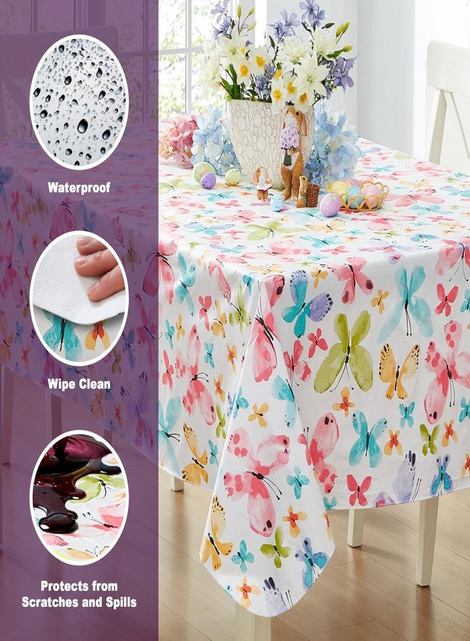 Newbridge Butterflies are Free Vinyl Flannel Backed Tablecloth, 60 x 84 Inch Rectangle, Pastel Butterfly Vinyl Tablecloth with Flannel Backing for Holiday Party and Dining - Image 3