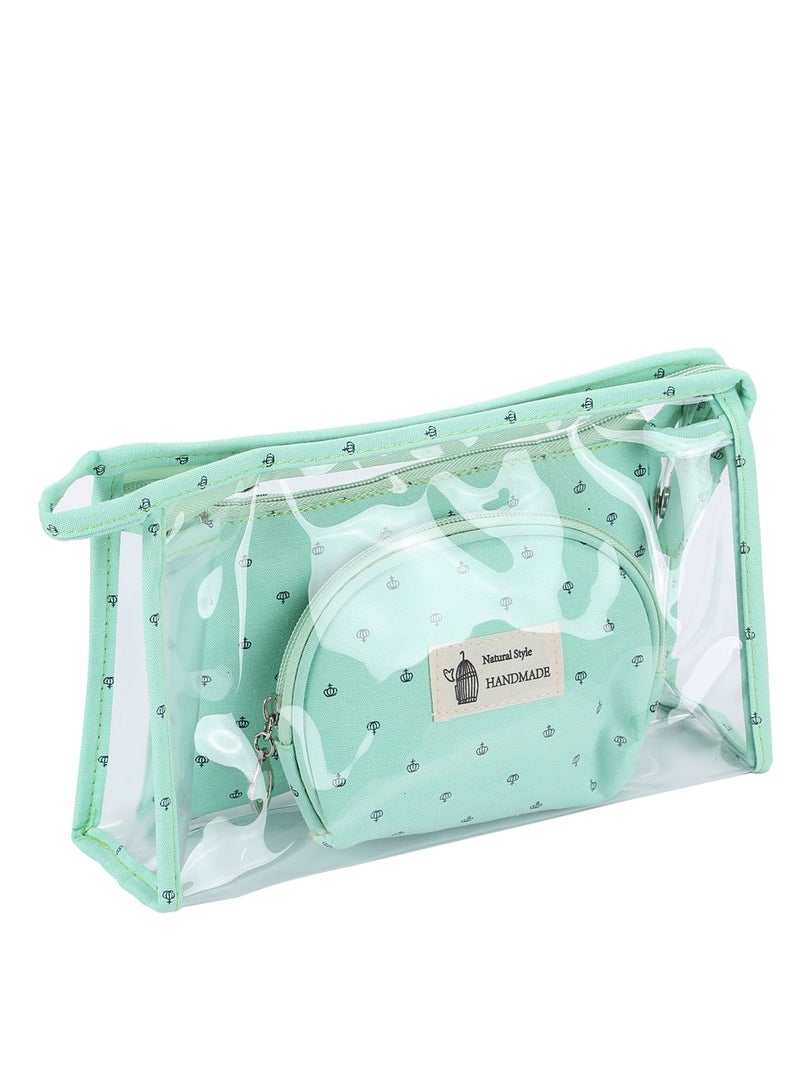 Portable Clear Cosmetic Bag Set of 3 – Green Travel Makeup & Toiletry Organizer Pouches with Zippers