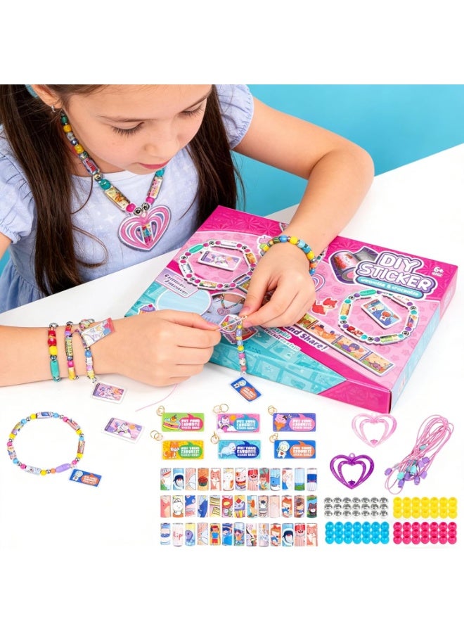 Kids' Sticky Rolls سوار Kit ، ديي ملصق مجوهرات لعبة قابلة للارتداء المشتركة ، 32 ملصق لفات قابلة لإعادة الاستخدام 256 ملصقات, لفة اللزجة سوار قلادة هدية مجموعة مع 6 سحر، 2 قلاد, العديد من الخرز - Image 4
