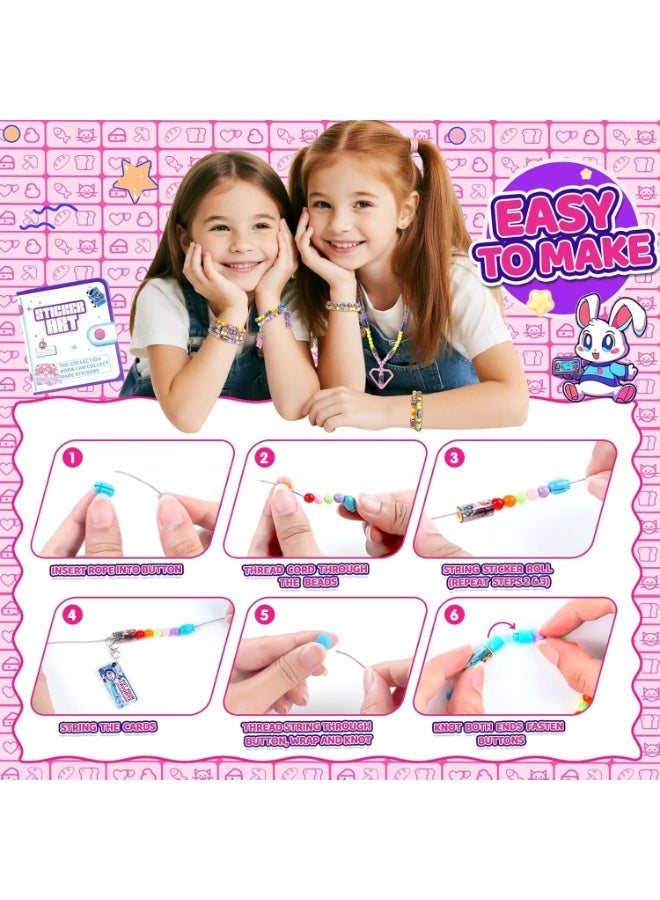 Kids' Sticky Rolls سوار Kit ، ديي ملصق مجوهرات لعبة قابلة للارتداء المشتركة ، 32 ملصق لفات قابلة لإعادة الاستخدام 256 ملصقات, لفة اللزجة سوار قلادة هدية مجموعة مع 6 سحر، 2 قلاد, العديد من الخرز - Image 5