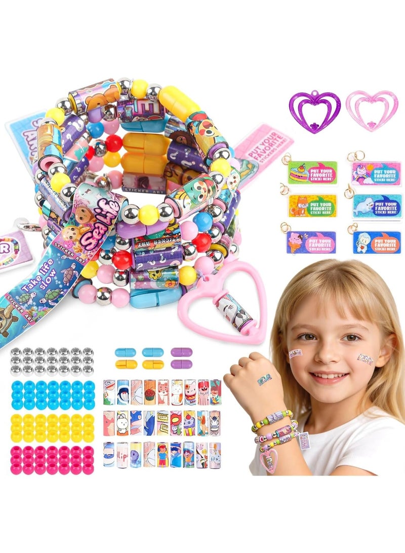 Kids' Sticky Rolls سوار Kit ، ديي ملصق مجوهرات لعبة قابلة للارتداء المشتركة ، 32 ملصق لفات قابلة لإعادة الاستخدام 256 ملصقات, لفة اللزجة سوار قلادة هدية مجموعة مع 6 سحر، 2 قلاد, العديد من الخرز - Image 1