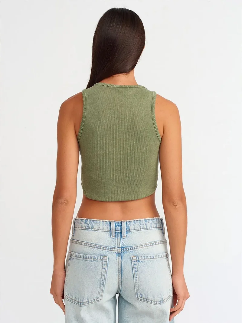 ديلفين Dilvin Women's Ribbed Crop Blouse With Buttons