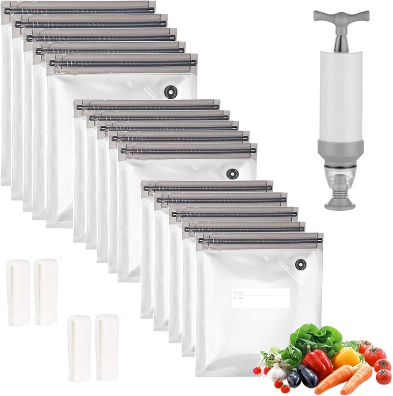 Repinsta Sous Vide Bags 20pack Reusable Vacuum Food Storage Bags with 3 Sizes Vacuum Food Bags,1 Hand Pump,4 Sealing Clips for Food Storage and Sous Vide Cooking (Gray Kit) - Image 1